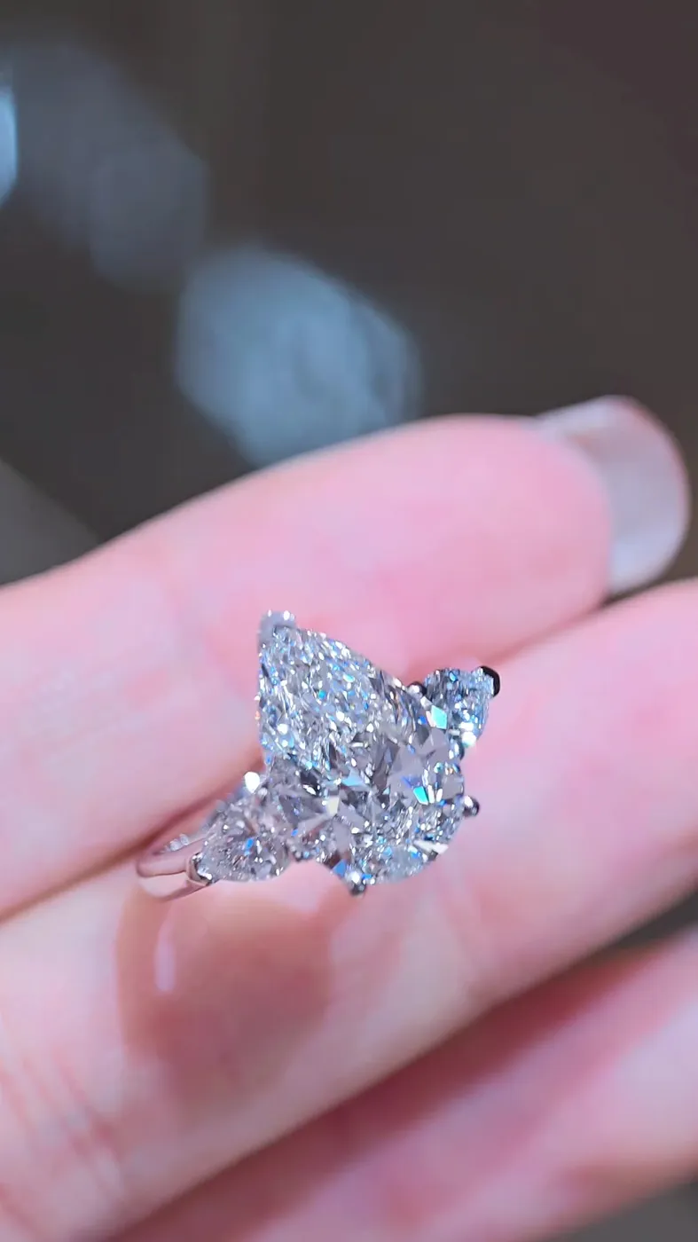 Кольцо «Груша» с тремя камнями, 3,72 ct — фото 3