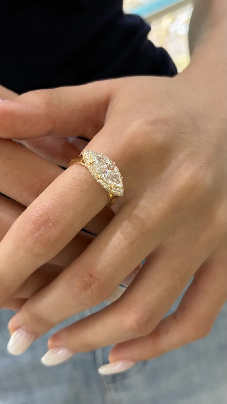 Кольцо «Маркиз» в ореоле, 2 ct — фото 4