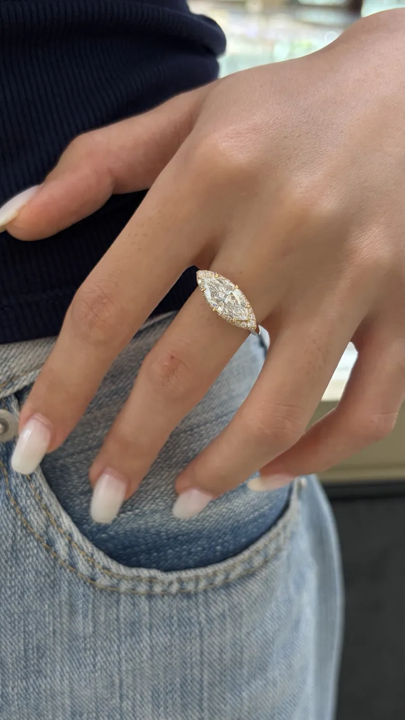 Кольцо «Маркиз» в ореоле, 2 ct — фото 6