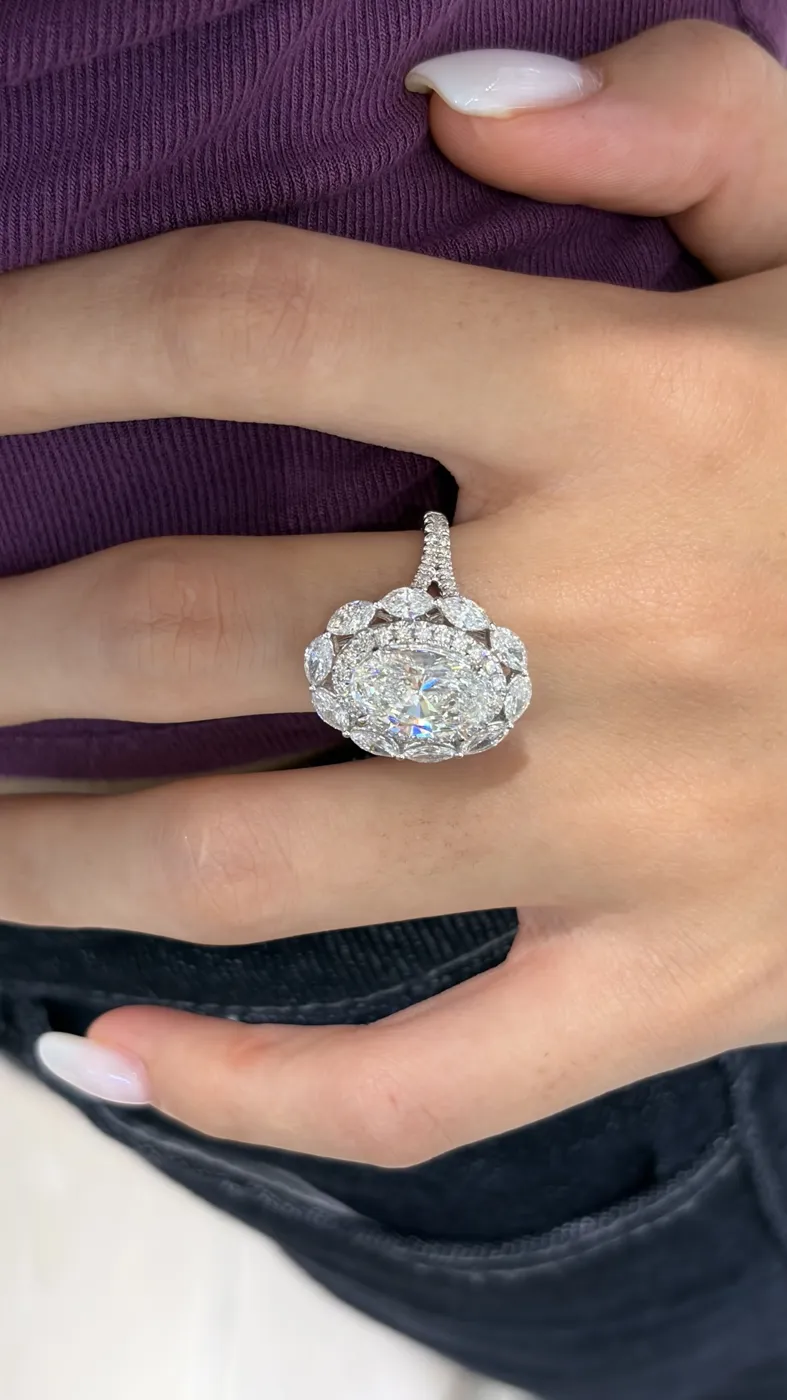 Кольцо «Овал» в ореоле из маркизов, 3 ct — фото 7