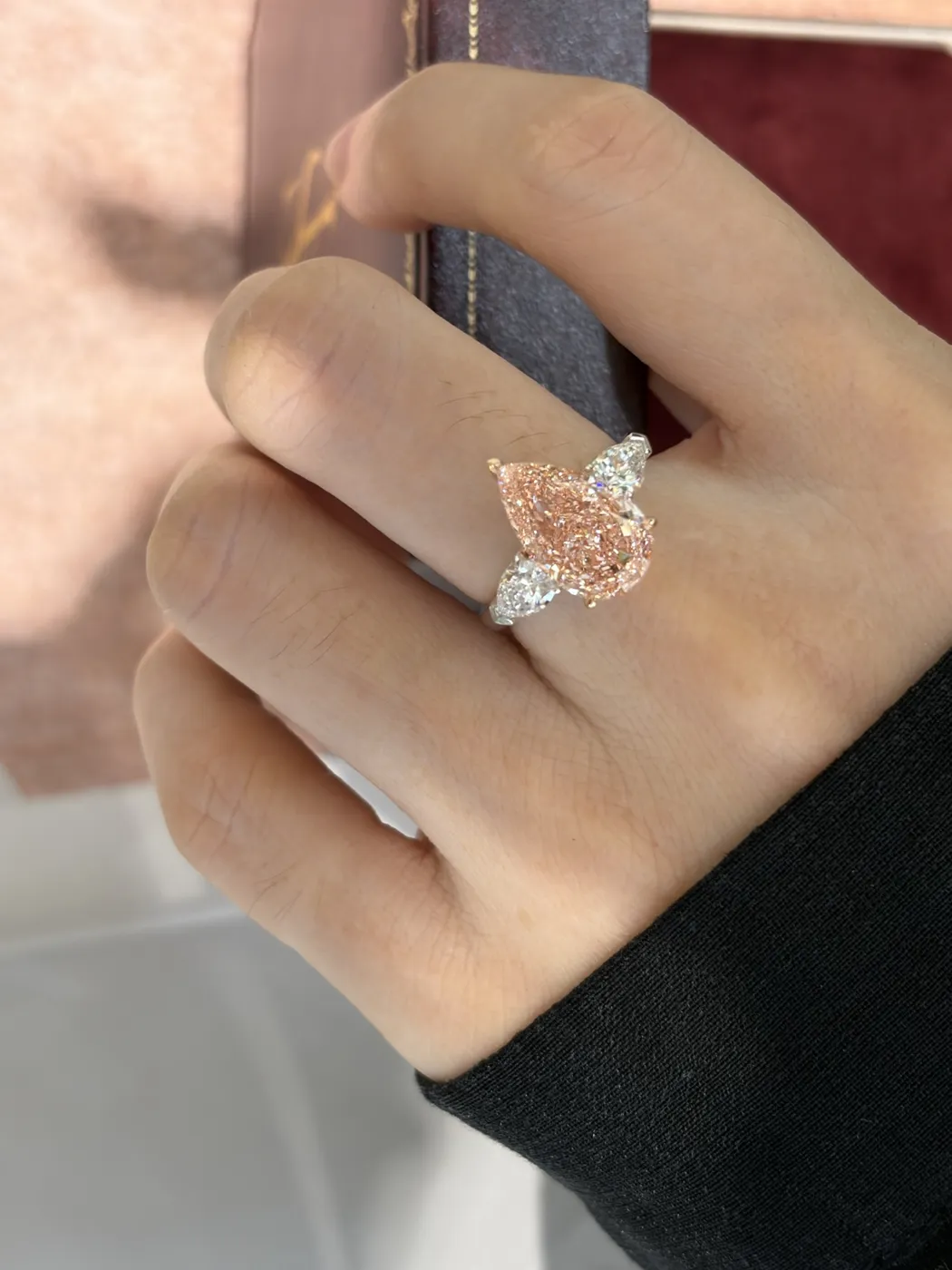 Кольцо с розовым бриллиантом «Груша», 4 ct — фото 4