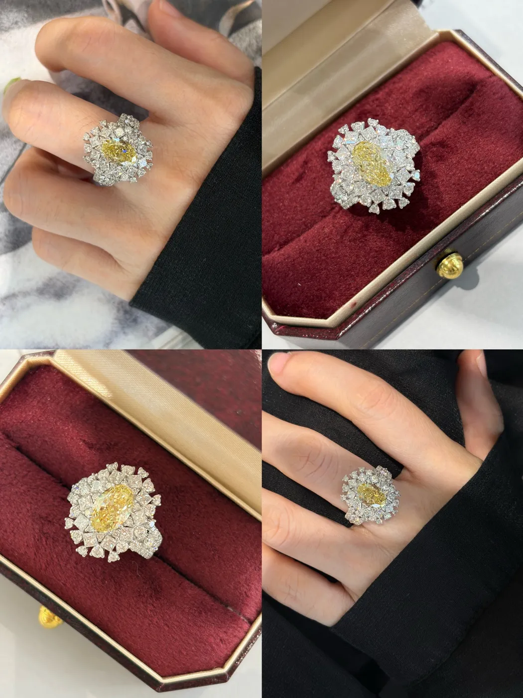 Кольцо с жёлтым бриллиантом «Кушон» в ореоле, 2 ct — фото 2