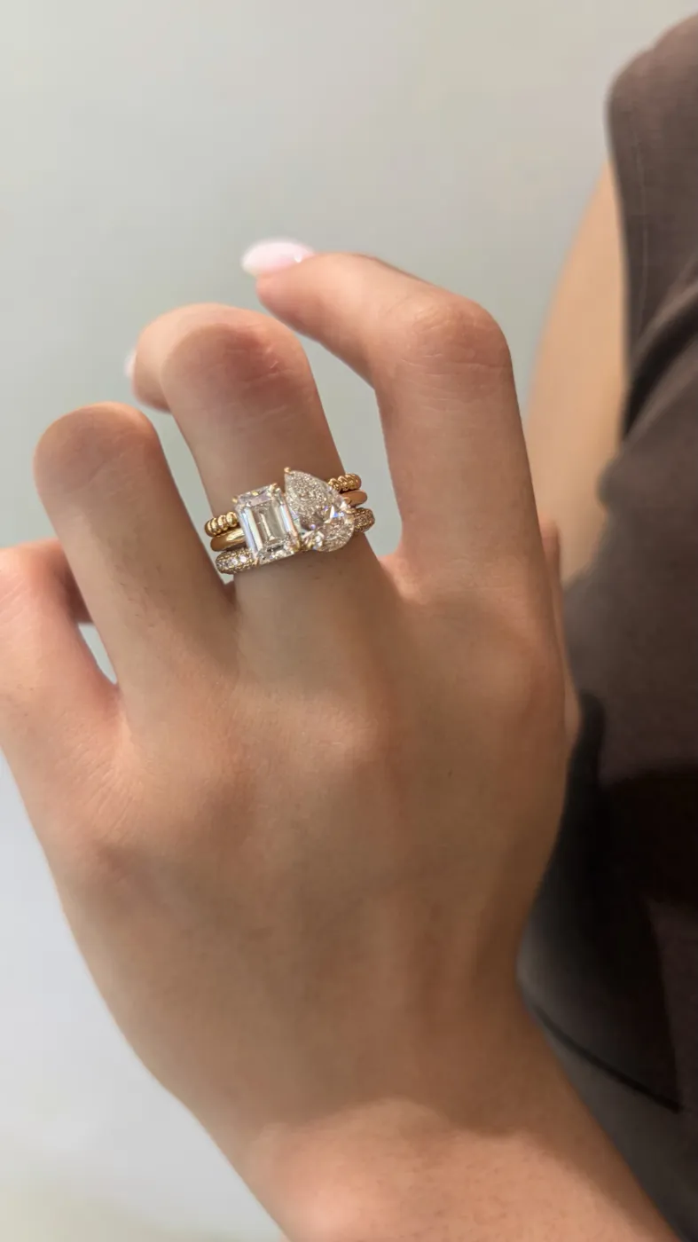 Кольцо Toi et Moi «Изумруд и груша», 1,5 + 1,5 ct — фото 4