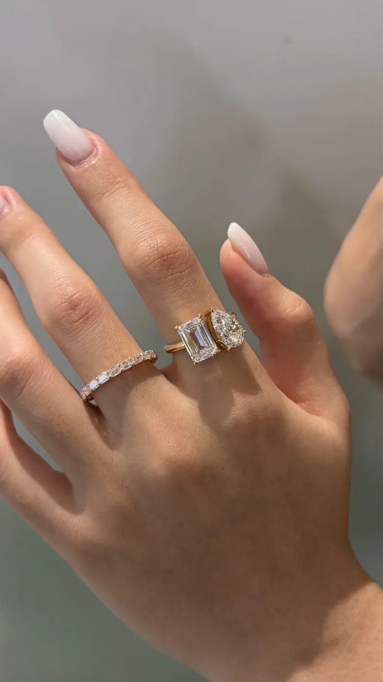 Кольцо Toi et Moi «Изумруд и груша», 3 + 2 ct — фото 5
