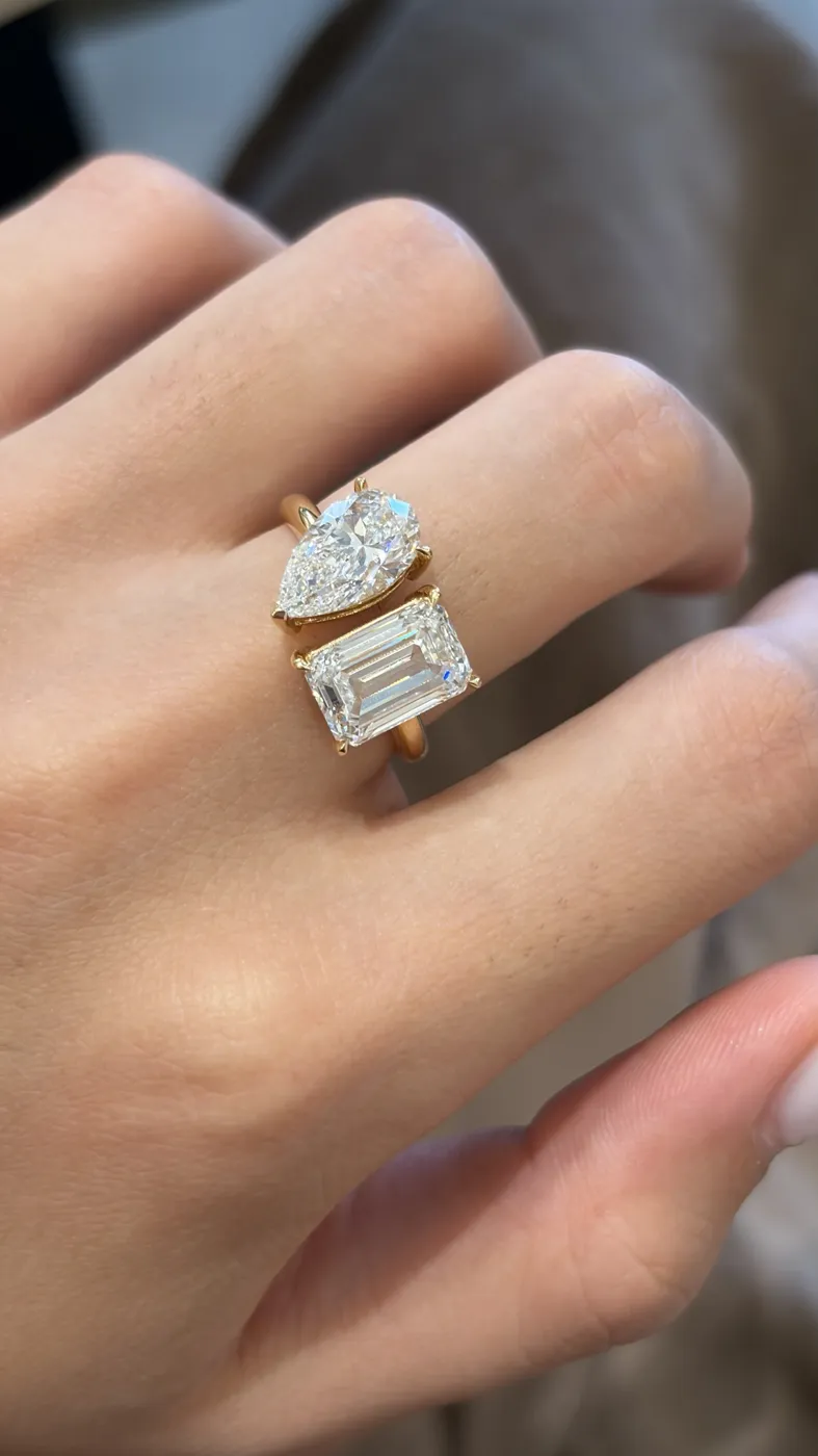 Кольцо Toi et Moi «Изумруд и груша», 3 + 2 ct — фото 7