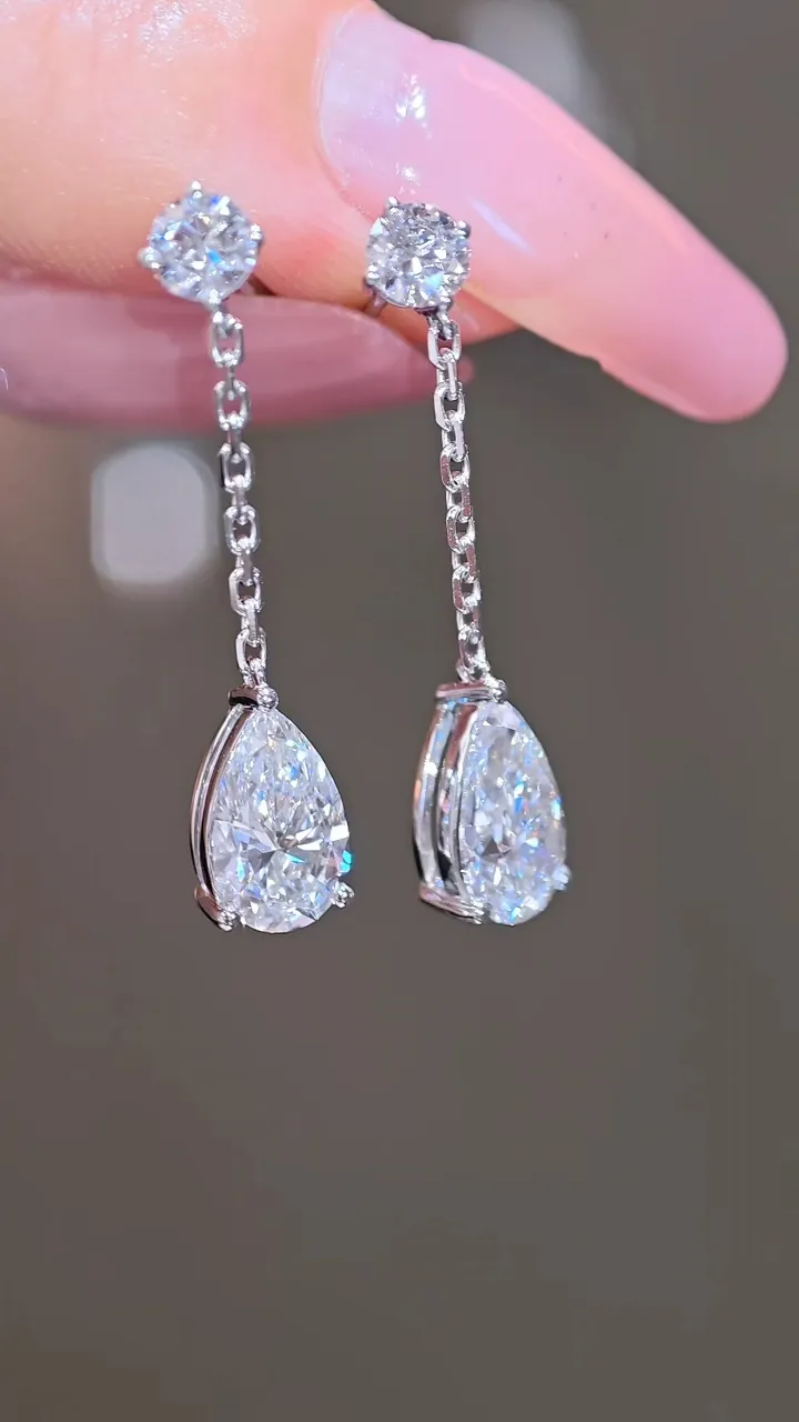 Серьги-подвески «Груша» на цепочке, 2 ct — фото 1