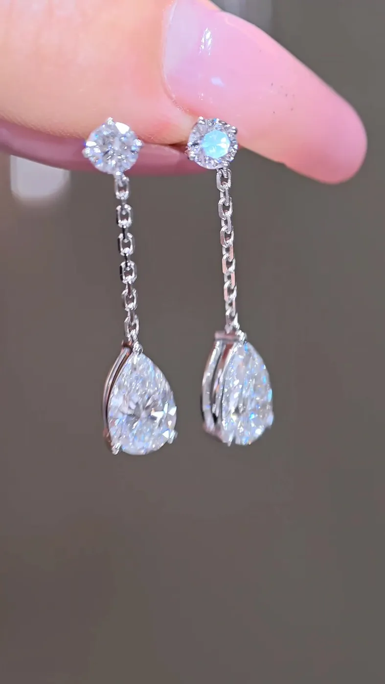 Серьги-подвески «Груша» на цепочке, 2 ct — фото 2