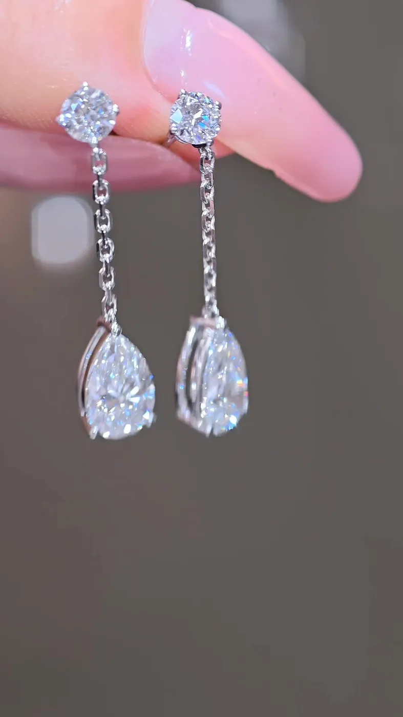 Серьги-подвески «Груша» на цепочке, 2 ct — фото 3