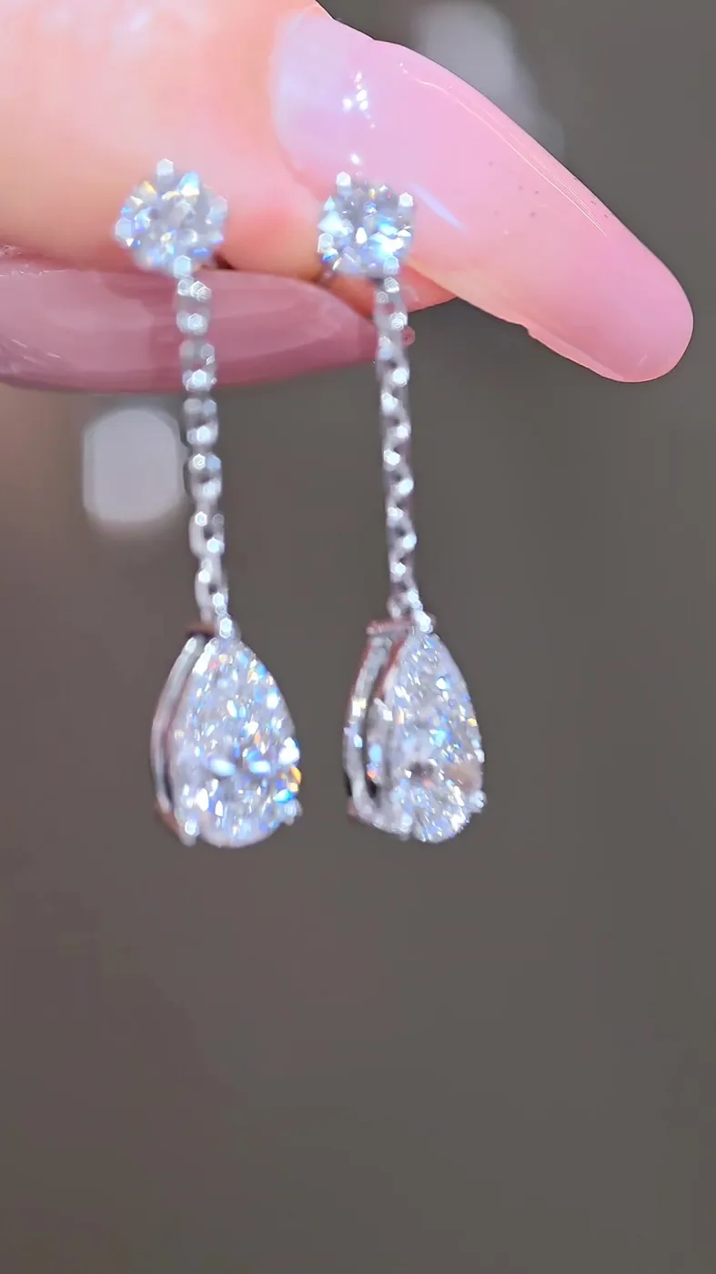 Серьги-подвески «Груша» на цепочке, 2 ct — фото 4