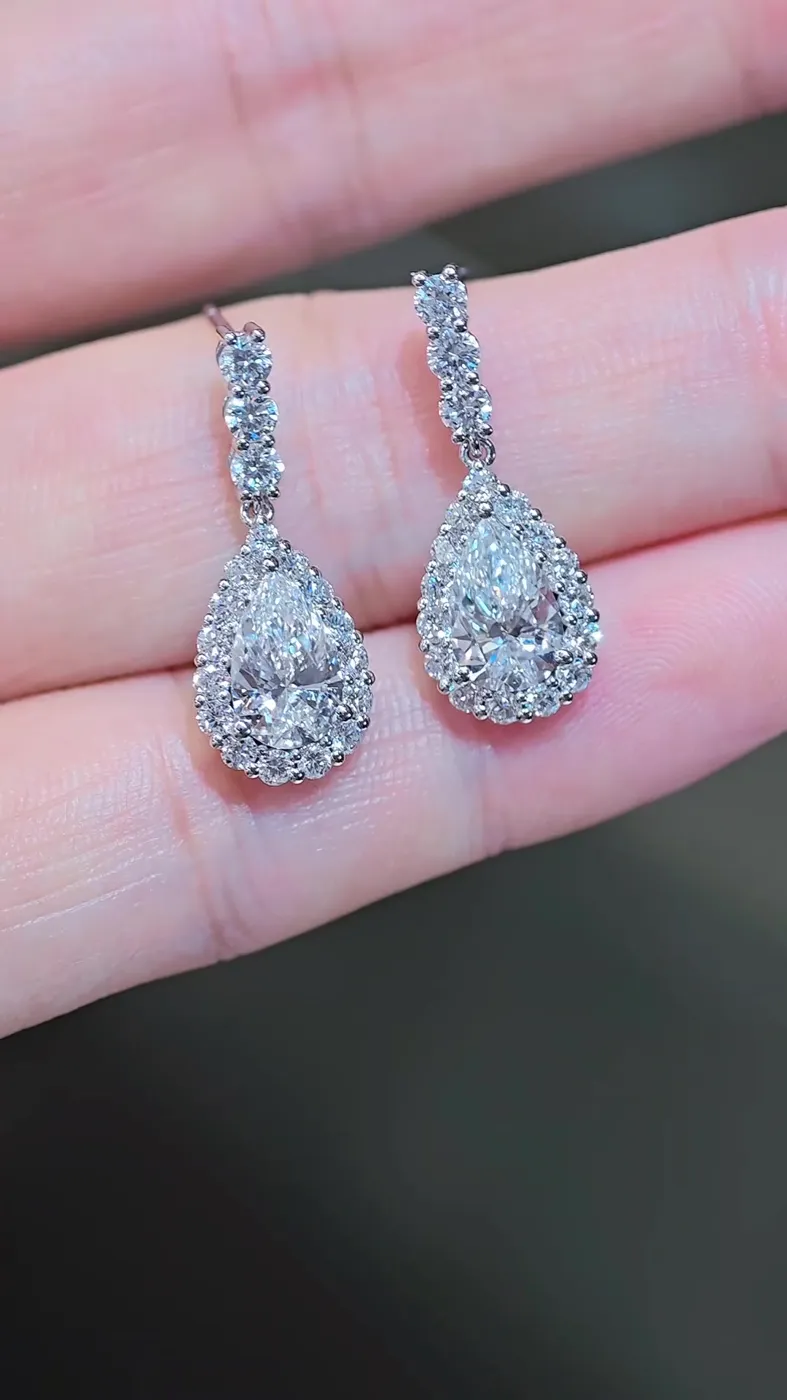 Серьги-подвески «Груша» в ореоле, 2 ct — фото 3