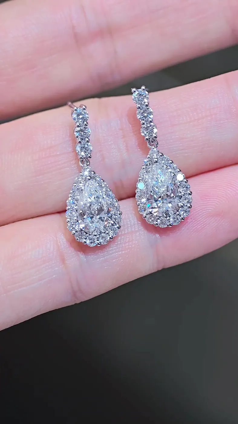 Серьги-подвески «Груша» в ореоле, 2 ct — фото 4