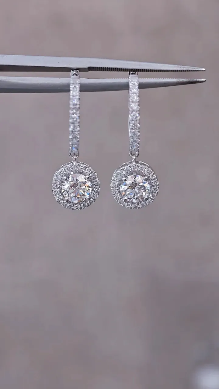 Серьги-подвески «Круг» в ореоле, 1 ct — фото 1