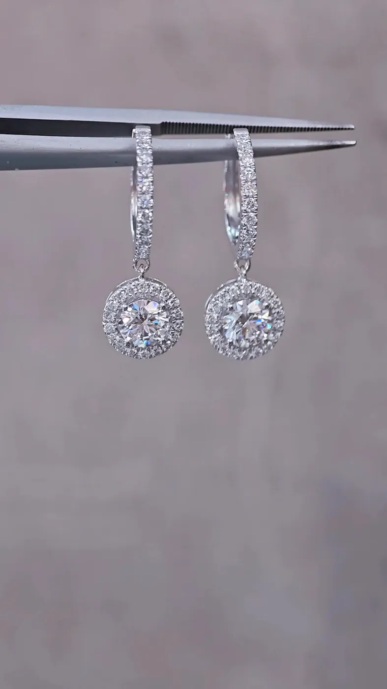 Серьги-подвески «Круг» в ореоле, 1 ct — фото 2