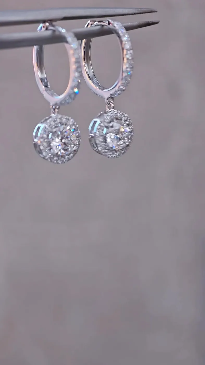 Серьги-подвески «Круг» в ореоле, 1 ct — фото 3