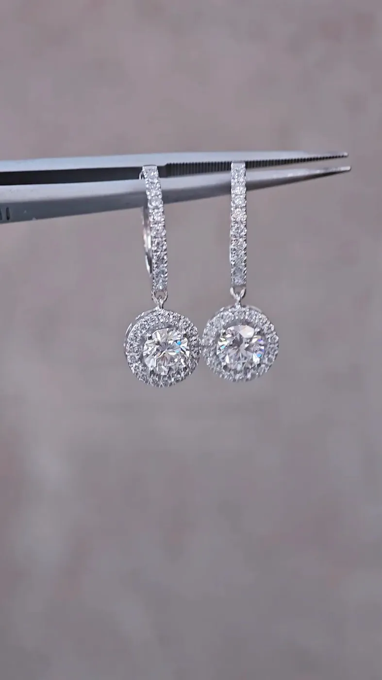 Серьги-подвески «Круг» в ореоле, 1 ct — фото 4