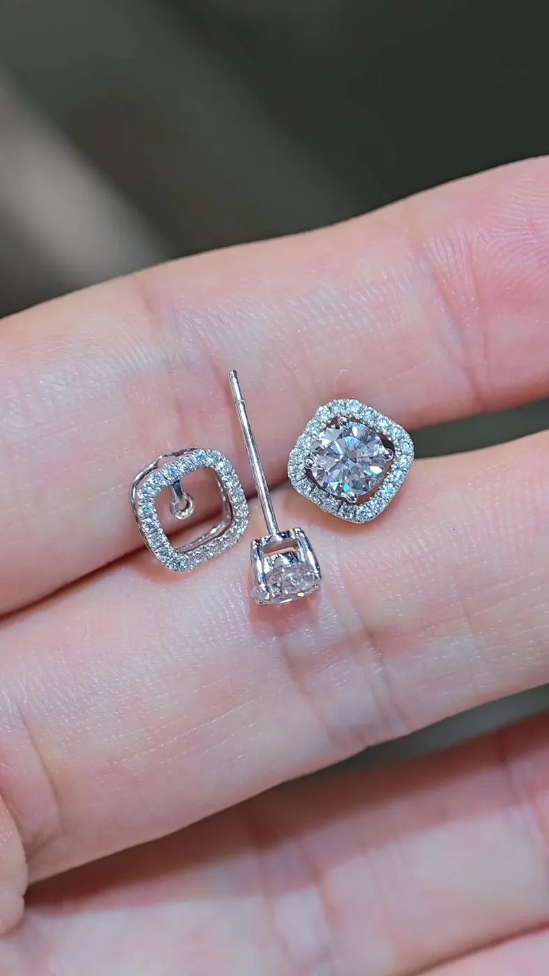Серьги-трансформеры в ореоле, 1,09 ct — фото 2