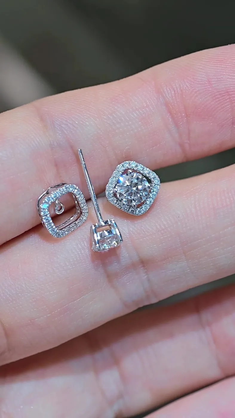 Серьги-трансформеры в ореоле, 1,09 ct — фото 3